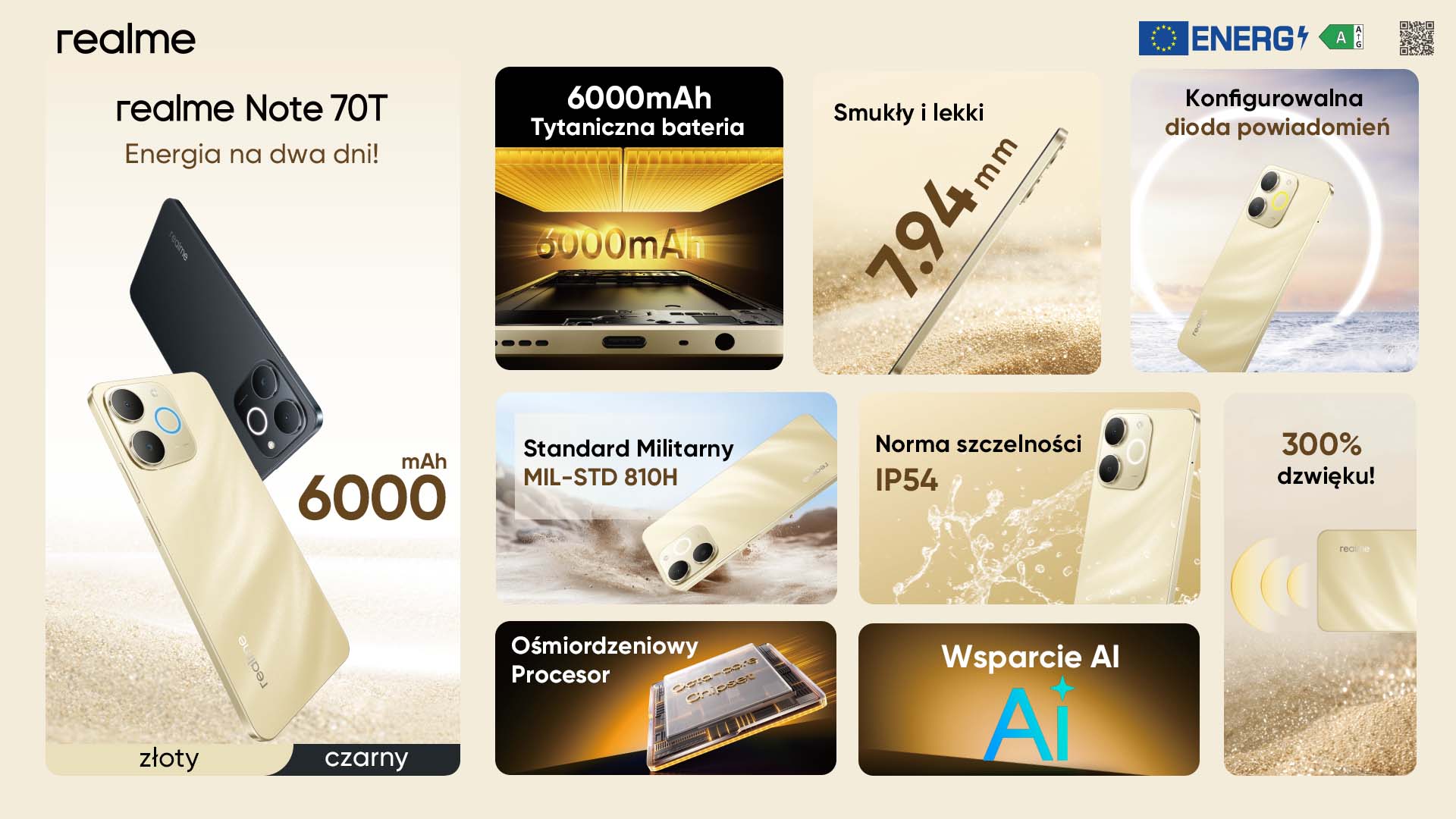 Główne funkcje realme 70T