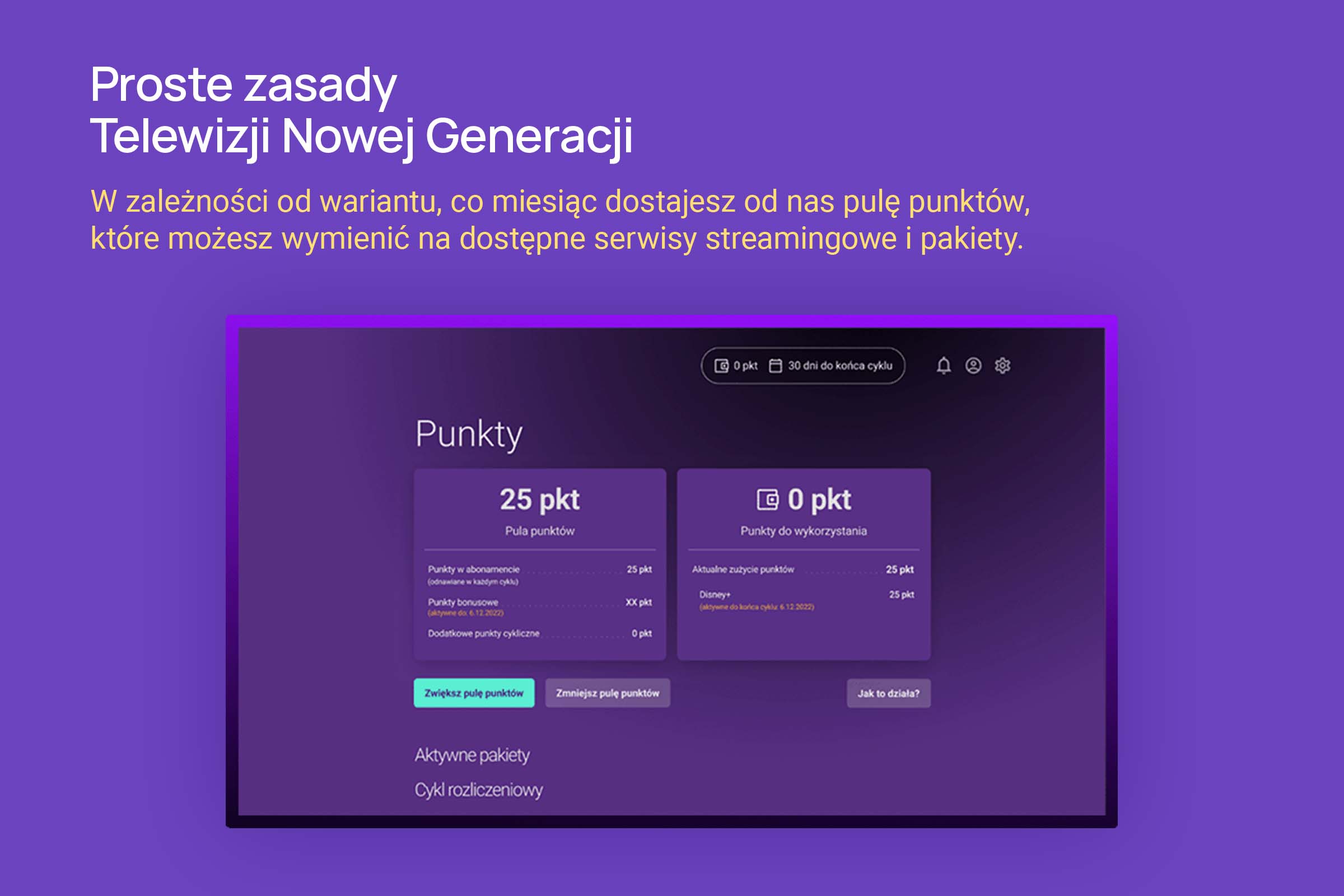 Interfejs serwisu streamingowego z systemem punktów i opcjami wymiany na pakiety.