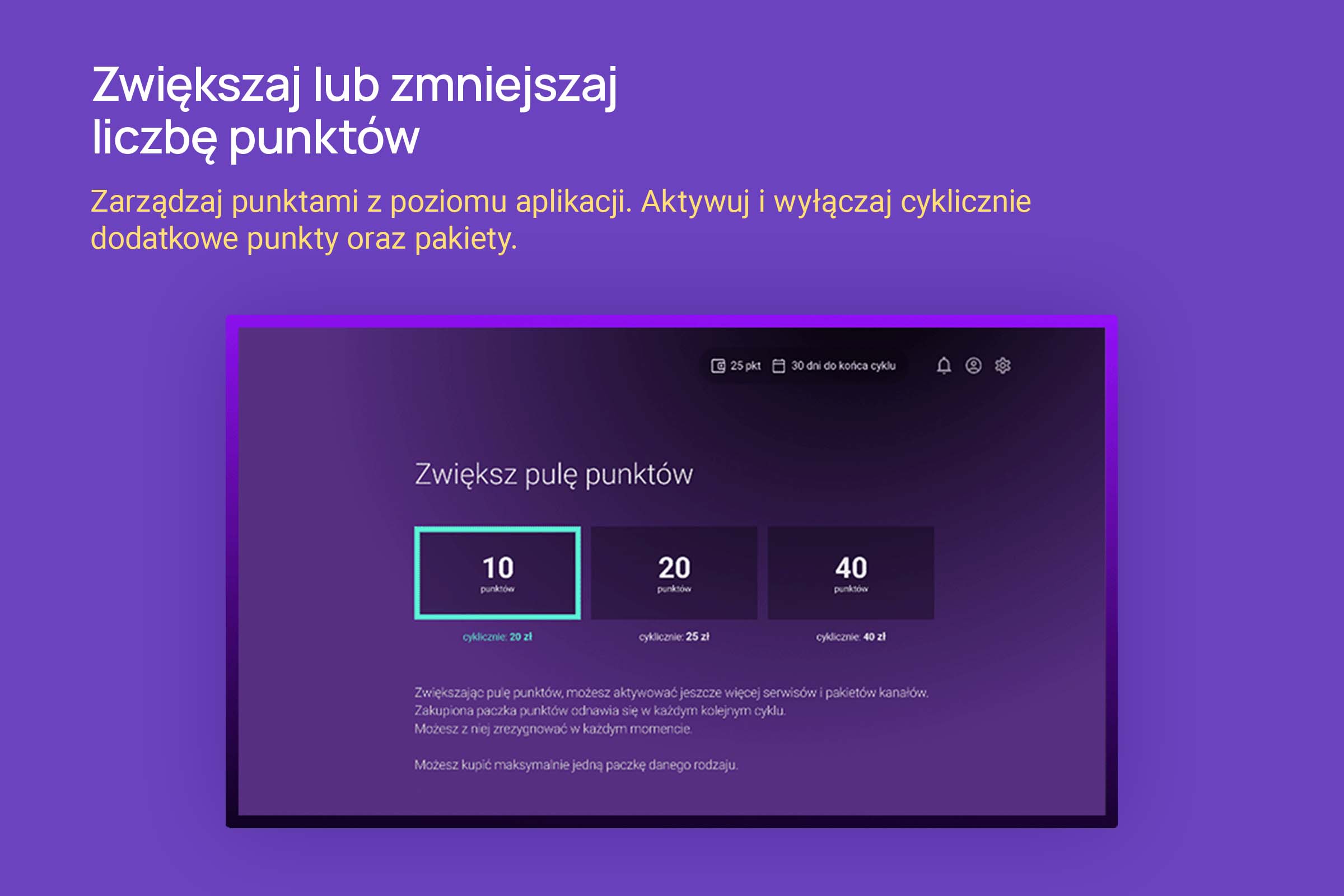 Interfejs serwisu streamingowego z systemem punktów i opcjami wymiany na pakiety.